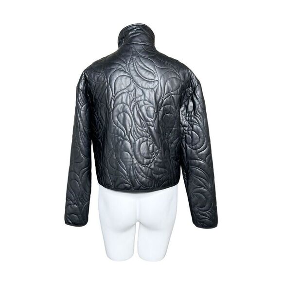 Avec Les Filles "with the girls" NWT black quilted faux leather crop jacket size - Picture 7 of 15